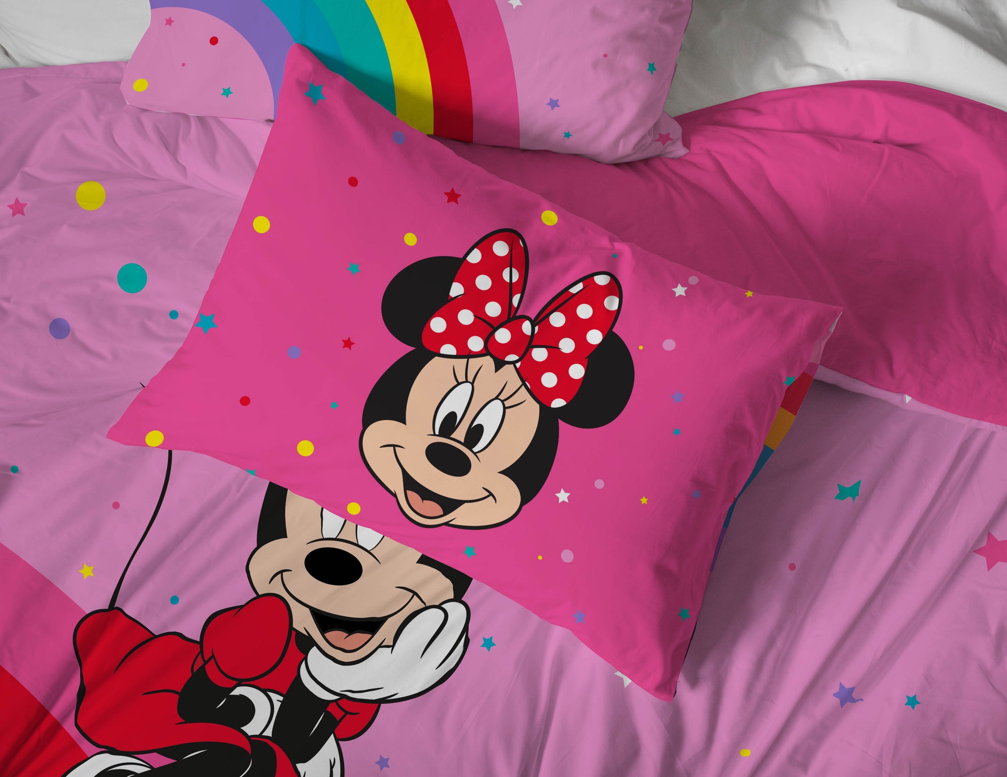 Sunny Side Up Disney Minnie Mouse Rainbow Dots Bed Set with Sham