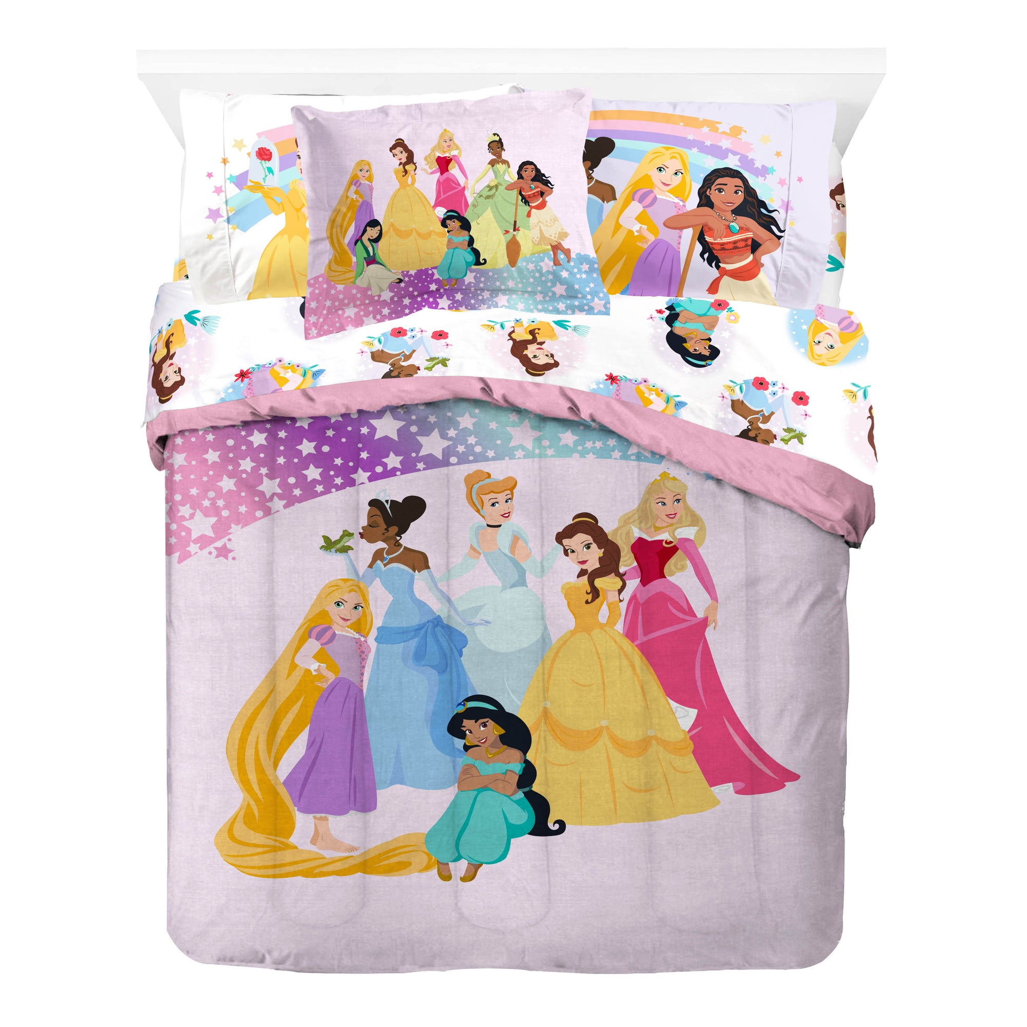 Sunny Side Up Disney Princess Rainbow Stars Bed Set with Sham