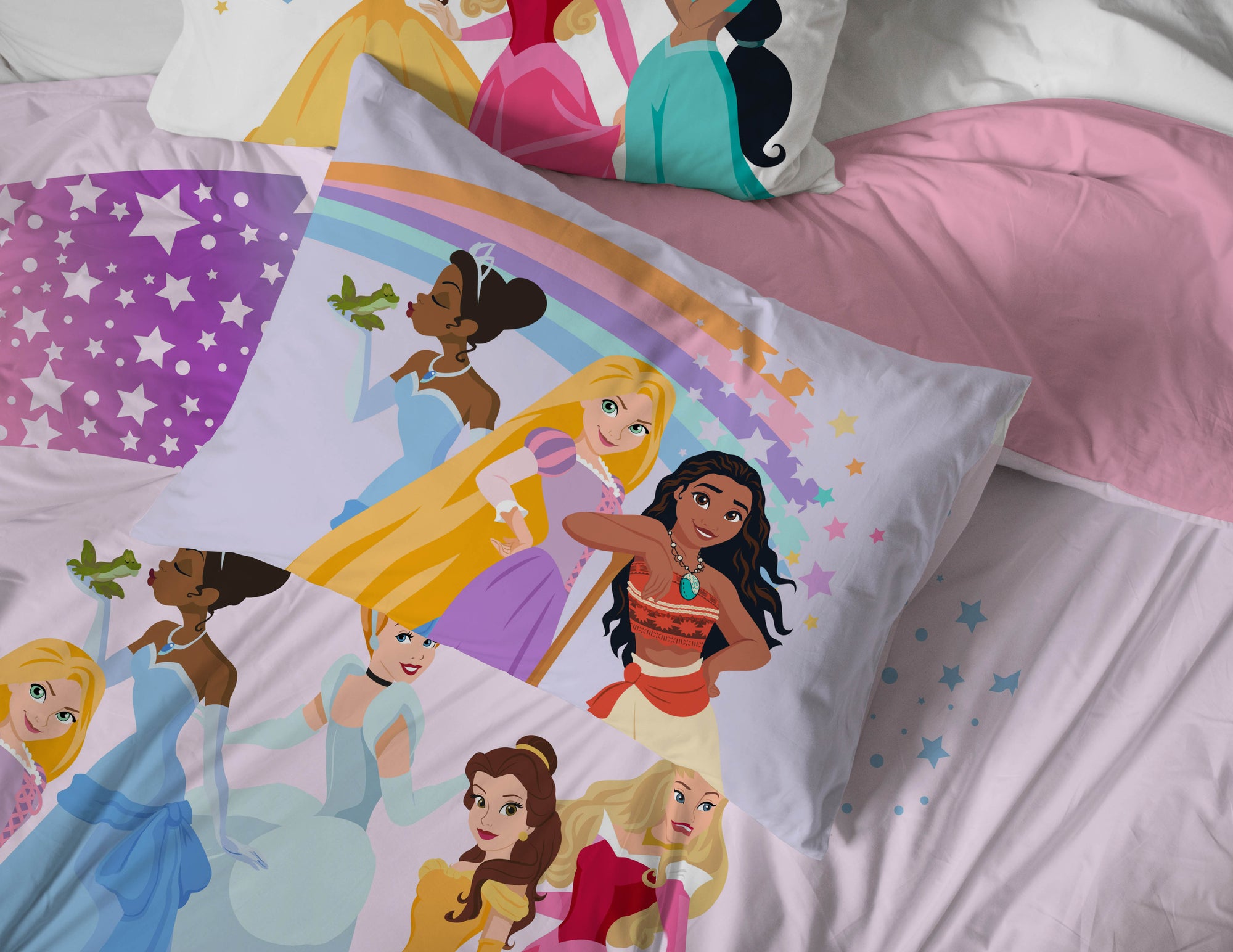 Sunny Side Up Disney Princess Rainbow Stars Bed Set with Sham