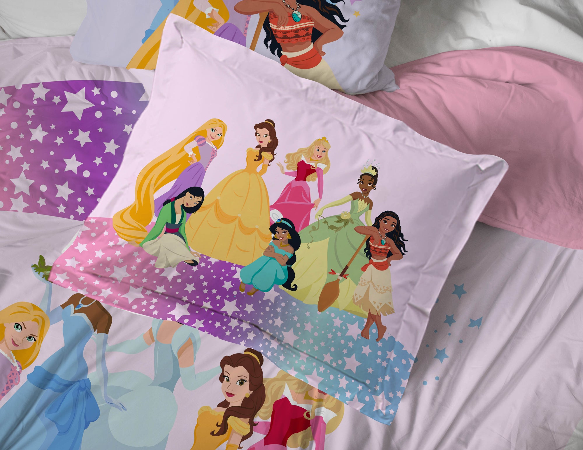 Sunny Side Up Disney Princess Rainbow Stars Bed Set with Sham