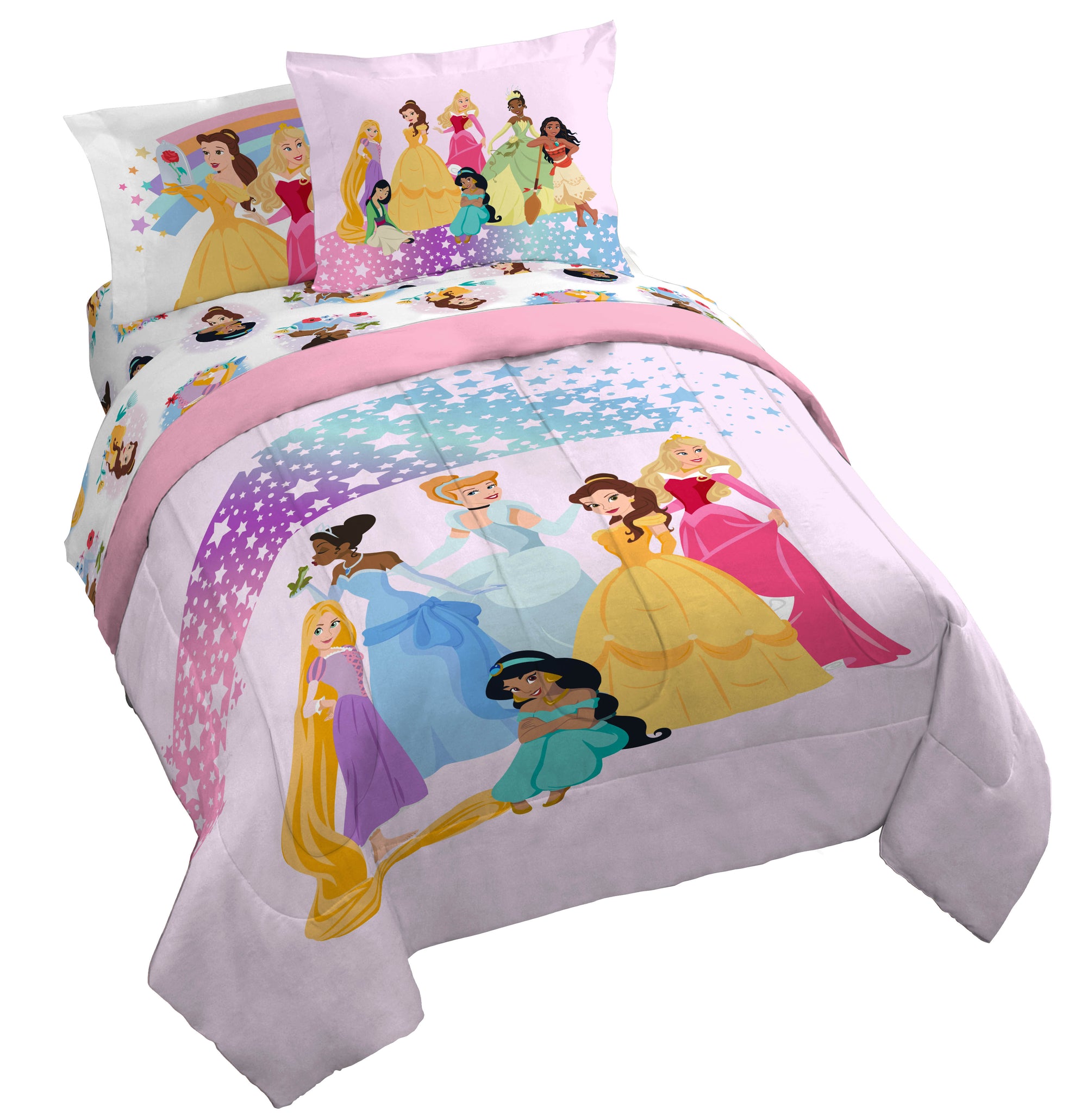 Sunny Side Up Disney Princess Rainbow Stars Bed Set with Sham