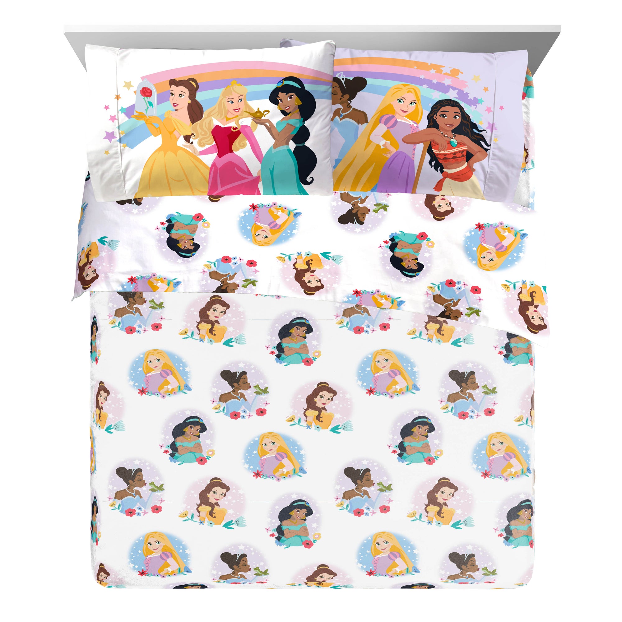 Sunny Side Up Disney Princess Rainbow Stars Bed Set with Sham