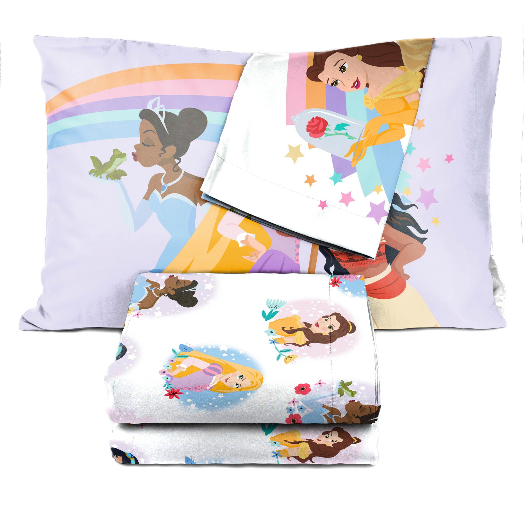 Sunny Side Up Disney Princess Rainbow Stars Bed Set with Sham