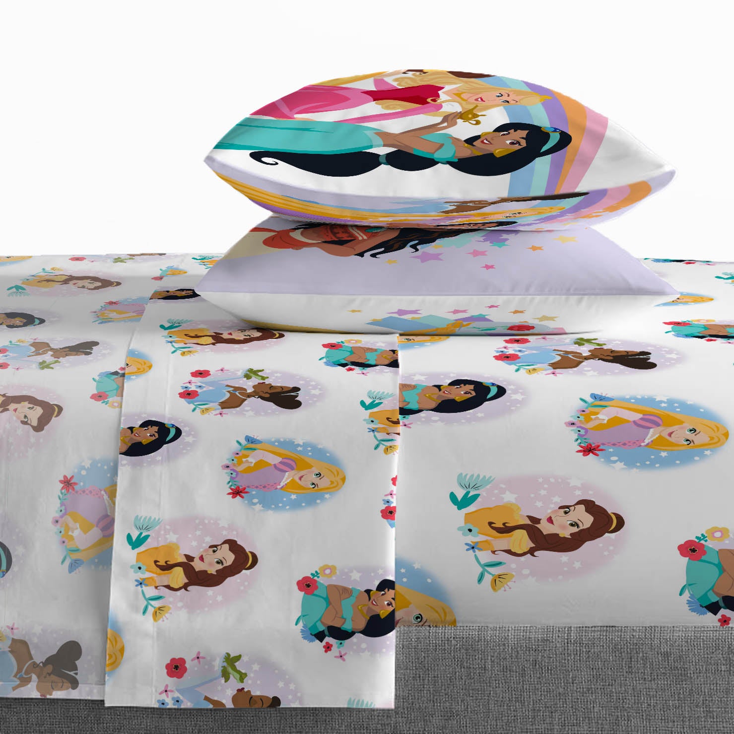 Sunny Side Up Disney Princess Rainbow Stars Bed Set with Sham